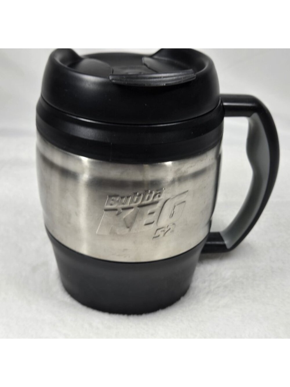 BUBBA KEG 52oz Insulated Travel Mug Black & Stainless Flip Top W/ Bottle Opener